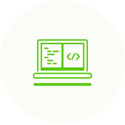 A green icon of a laptop featuring code, offered by an SEO company in Barrie.