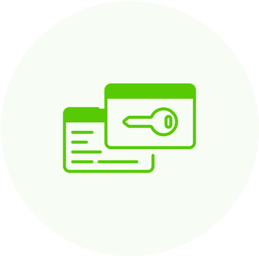 A green icon with a key and a card representing the services of a SEO company in Barrie.