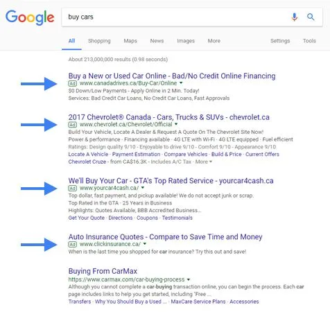 A Barrie SEO company conducts a google search for chevrolet chevrolet.