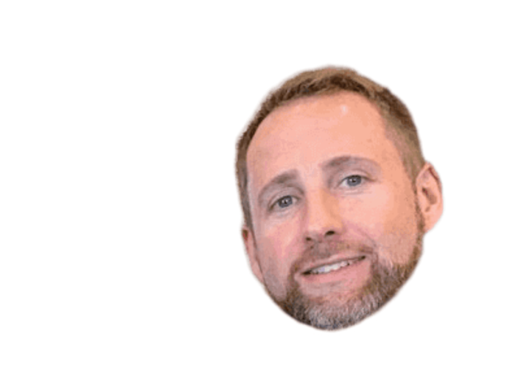 Image of a man's face with text beside it reading "Hi, I'm Chris" and an arrow pointing to the face. The footer adds a subtle touch, completing the visual.