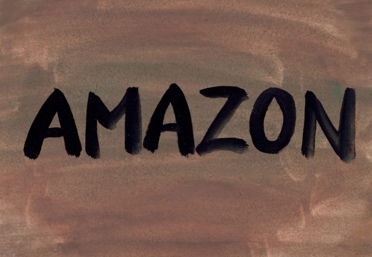 The word amazon is written in black on a brown background.