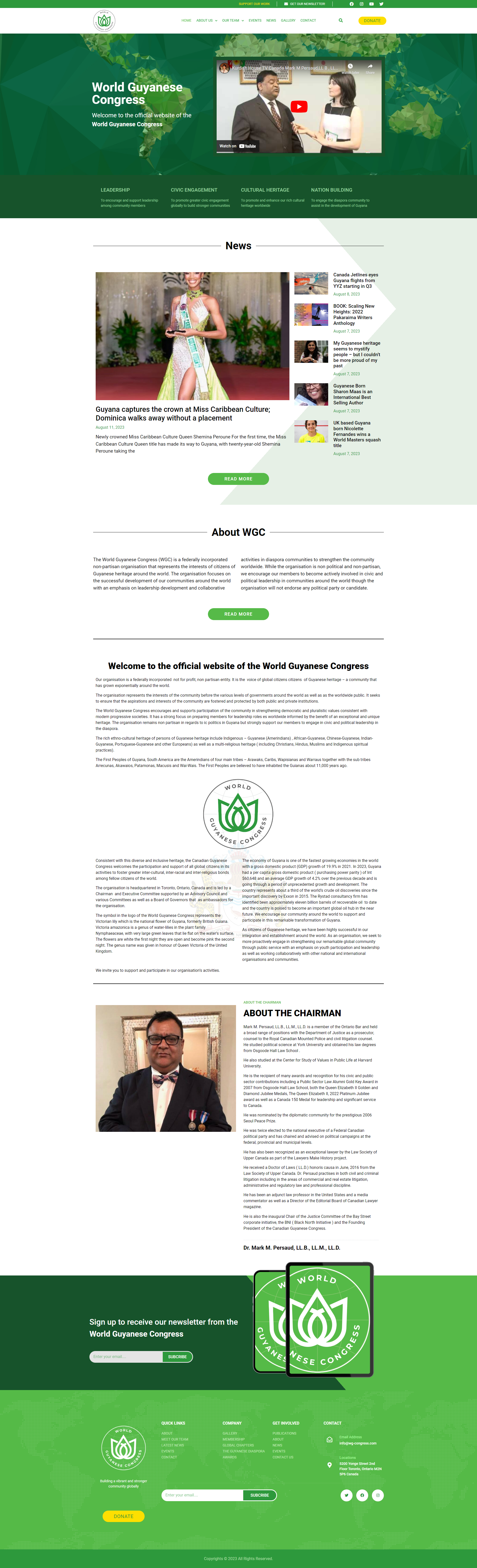 A green and white website design.