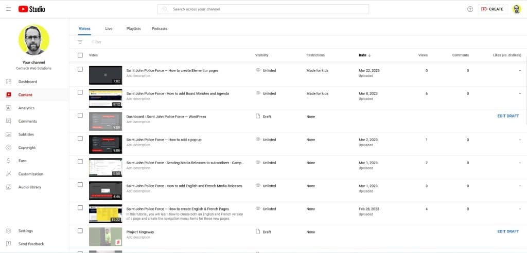 A captivating screenshot of a YouTube page showcasing a diverse range of videos, expertly crafted with top-notch web design skills in Orillia.