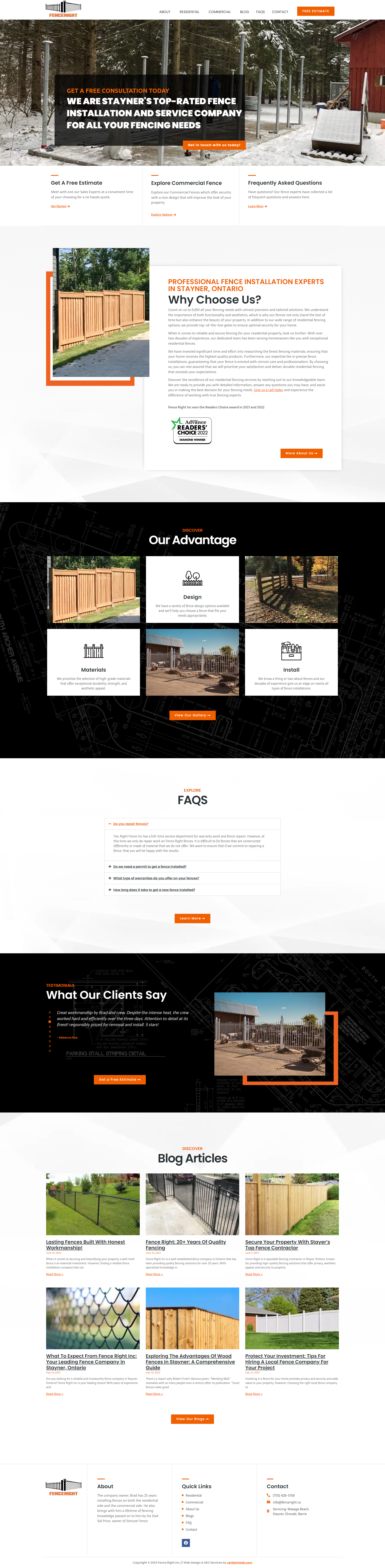 A website design for a fencing company.