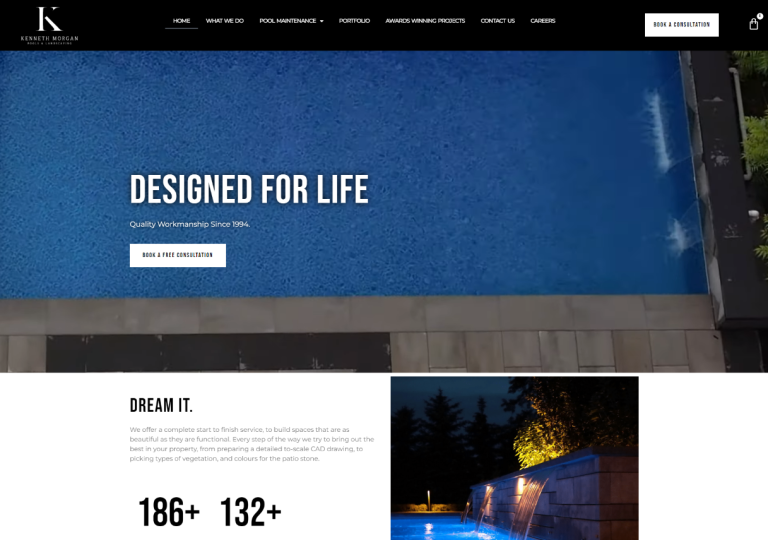 A website design for a swimming pool.