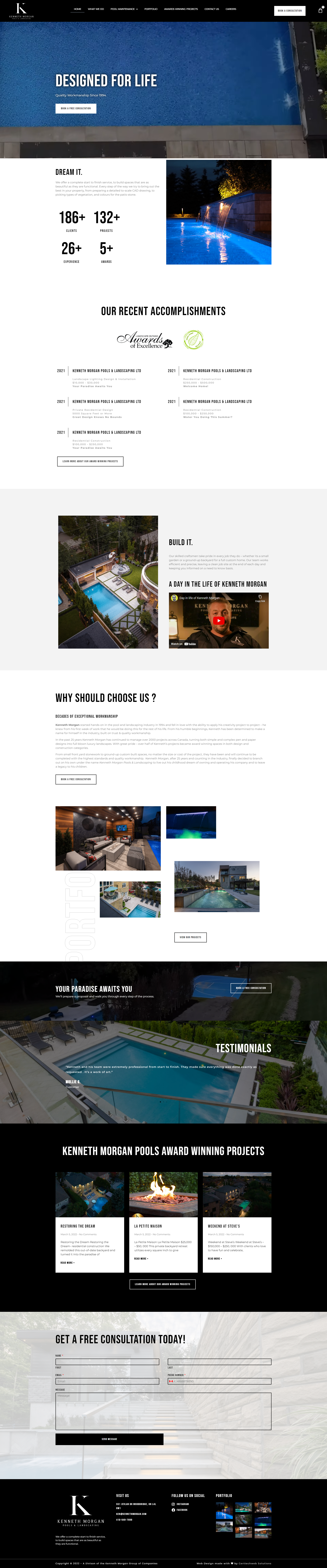 A website design for a swimming pool company.