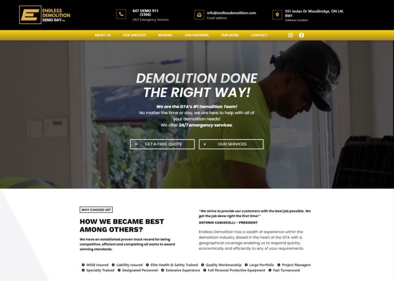 A website design for demolition done the right way.