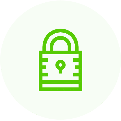 A green padlock icon on a white background.