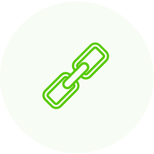 A green icon of a link in a circle.