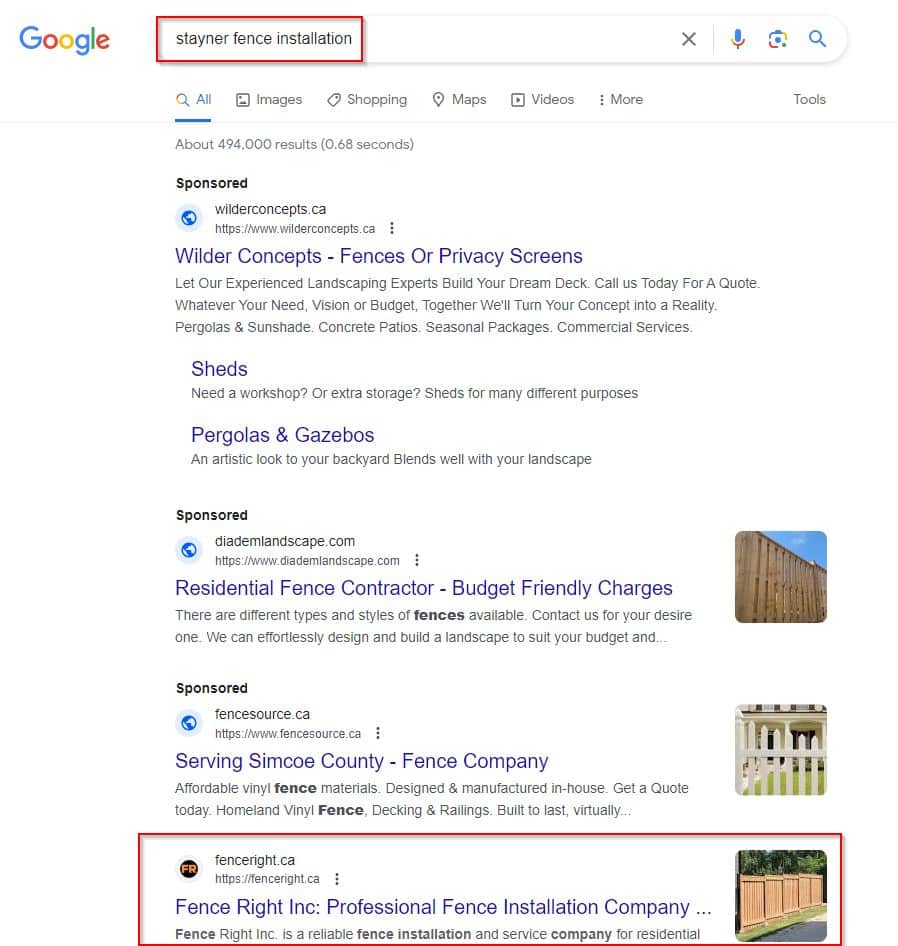 Google search, fence company.