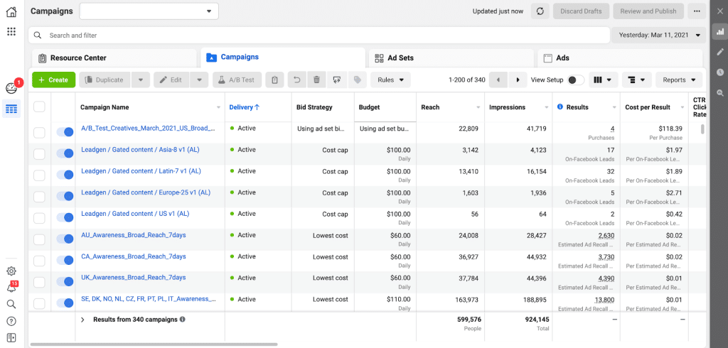 A screenshot of the google analytics dashboard.
