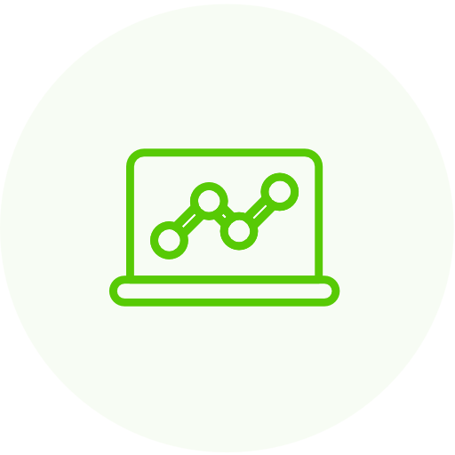 A green icon of a laptop with a graph on it, representing the Barrie SEO industry.