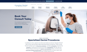 An attractive dental website featuring a woman receiving dental treatment in a comfortable chair by the best Barrie dentist.