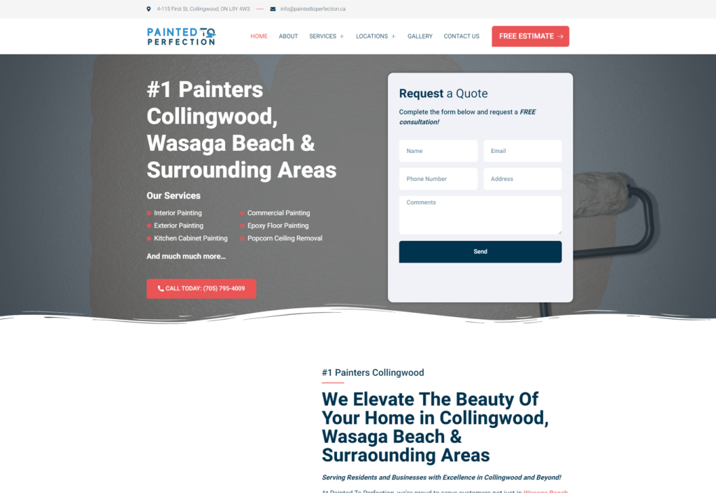 Painted To Perfection, a premier painting company in Collingwood, offers a user-friendly website showcasing their exceptional services.