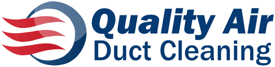 Logo for "Quality Air Duct Cleaning" with blue text and a stylized wave design in red and blue to the left, embodying our commitment to top-notch duct cleaning service.